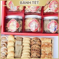 Qùa Tết Hộp bánh quy, Hạt điều mix vị, Bánh dứa, cam, trà earl grey, chocolate hạnh nhân, ngói hạnh nhân, bánh đồng tiền