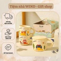Quà Valentine - Cốc Gốm Thỏ,  hộp to kèm nắp, thìa, đèn nháy và thiệp