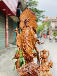 Quan Âm Ngự Long Ngư Gỗ Hương Ta Cao 1m4
