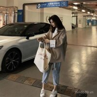 Quần Ăn Mày chín tấc rách đầu gối Quần bò nữ Harlan học sinh phong cách Hàn Quốc quần rộng cạp cao sành điệu