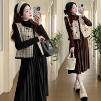 Quần áo bà bầu mùa thu đông 2023 Bộ quần áo bà bầu thời trang váy bà bầu áo bà bầu Áo khoác bà bầu Áo khoác vest rộng rãi phong cách Hàn Quốc Váy bà bầu gấp