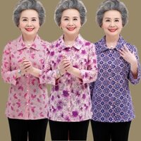 Quần Áo Bà Mùa Xuân Thu Mỏng Áo Sơ Mi Trung Niên Người Cao Tuổi Quần Áo Nữ Mẹ Áo Bà Già Quần Áo Người Cao Tuổi Plus Kích Thước Áo Sơ Mi Nhỏ 3.9 XX