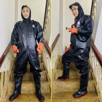 Quần Áo Bảo Hộ Liền Ủng Có Mũ Trùm Đầu Cao Su Lội Nước Chống Hóa Chất Chuyên Dụng Hỗ Trợ Câu Cá, Đánh Lưới, Trục Vớt, Vệ Sinh