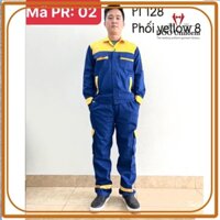 Quần áo bảo hộ vải pangrim phối màu xanh vàng