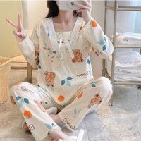 Quần áo bầu mặc nhà cổ bèo CB51 lót ngực, đồ bộ cho mẹ sau sinh và cho con bú mùa hè, Bigsize chất Cotton đẹp giá rẻ