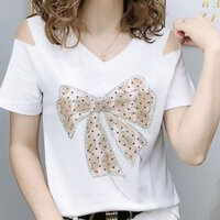 Quần Áo Bé Gái Áo Thun Tay Ngắn Nữ Mùa Hè Phong Cách Mới Slim-fit Ôm Hơn Nhìn Thời Trang Cổ Chữ V Áo Thun Ngắn Top Này