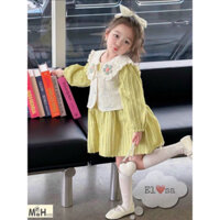 QUẦN ÁO BÉ GÁI-GHI LÊ HỒNG -VÀNG HOA NỔI  8-18KG ANNAKIDS