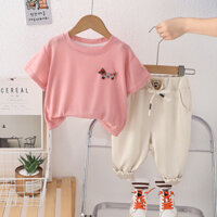 Quần Áo Bé Gái Mùa Hè Trẻ Em Tay Ngắn Phù Hợp Với Bé Gái Áo Thun + Quần Trang Phục Disney