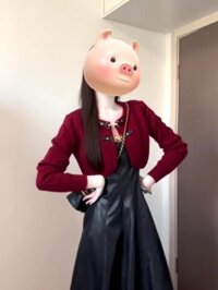 Quần Áo Bé Gái Phiên Bản Hàn Quốc Phù Hợp Với Pháp Phong Cách Chanel Áo Len Ngắn Đỏ Nữ Thu Đông Bên Trong Đen pu Da Sling Đầm Bộ Đồ Hai Mảnh