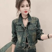 Quần Áo Bé Gái Phong Cách Mới Hàng Châu Âu Đính Hạt Mùa Xuân Denim Áo Khoác Xuân Thu Phiên Bản Hàn Quốc Cao Cấp Rời Thiết Kế Ngắn Top