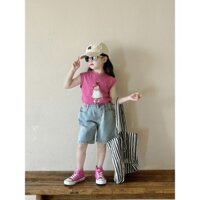 Quần Áo Bé Gái, Quần Short Jeans Lửng/ Áo Thun Dài Cho Bé Gái
