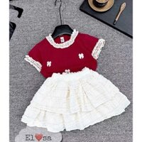 Quần áo bé gái- sét áo đỏ đính nơ chân váy ren cho bé gái từ 9-28kg annakids