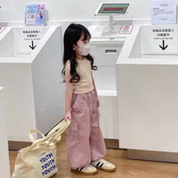 Quần áo bé gái, set bộ áo tăm sát nách cúc dọc kèm quần gió túi hộp sành điệu cho bé 10-26kg