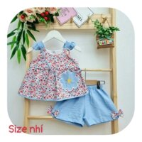 Quần áo bé gái, Set bộ thiết kế cho bé hoa nhí vải cotton đũi lụa hàng đẹp