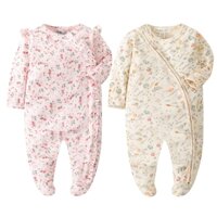 Quần Áo Bé Gái Sơ Sinh Bé Mùa Thu Cotton Dài Tay Dây Kéo Áo Liền Quần Hoa Dễ Thương