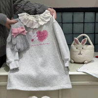 Quần áo bé gái Váy len lông cừu vừa và dài ren Hàn Quốc