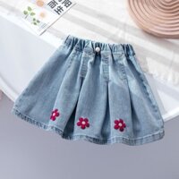 Quần Áo Bé Gái Váy Ngắn Thêu Bé Gái Thời Trang Váy Thời Trang Trẻ Em Phong Cách Váy Denim