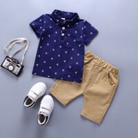 Quần áo bé trai 0-5 tuổi Bộ đồ ngắn tay bé trai Bộ áo sơ mi POLO trẻ em mùa hè + quần short Bộ 2 món
