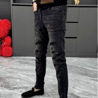 Quần Áo Bé Trai Co Giãn Mỏng Hơn Nhìn Xù Đẹp Trai Cá Tính Bắn Mực Rách Slim-fit Patch Nhỏ F
