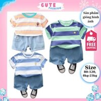 Quần áo bé trai CUTE Fashion đồ bộ cho bé set bộ cộc tay áo họa tiết kẻ ngang chất cotton co dãn thấm hút mồ hôi QCCC
