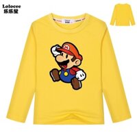 Quần áo bé trai Phim hoạt hình Áo thun dài tay Cotton ngọn Super Mario Bros Tee