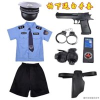 ((Quần áo biểu diễn cho trẻ em) (Trang phục biểu diễn Trang phục đóng vai) Đồng phục quân đội nhỏ cho trẻ em Trang phục biểu diễn cảnh sát giao thông nhỏ Tay ngắn Đồng phục cảnh sát nhỏ Công an cho trẻ mới biết đi