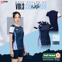 Quần Áo Bóng Chuyền NỮ Riki Vol3 Xanh Đen Thun Mè Cao Cấp Thoáng Khí Thể Thao Đương Đại