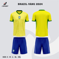 Quần áo bóng đá nam nữ đội tuyển Brazil vải thun lạnh in ấn theo yêu cầu