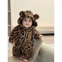 Quần Áo Cho Bé Da Báo In Mùa Đông Cho Bé Mùa Đông Quần Áo Lông Cừu Lót Jumpsuit Siêu Dễ Thương Nam Nữ Dày Cotton Quần Áo Đi Chơi Quần Áo Liền Quần