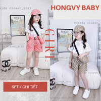 Quần áo cho bé gái, thời trang trẻ em, set 5 chi tiết kèm mũ và túi HONGVY BABY [5GC]