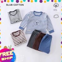 Quần áo cho bé trai 1-5 tuổi hãng MUSIC ISLAND họa tiết kẻ hình mặt Gấu vải cotton len dày dặn