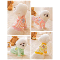 Quần áo chó mèo , Áo thun sọc chất nỉ kèm móc gắn dây vải cao cấp , Áo nỉ chó mèo sọc kiểu dáng dễ thương - Pun pun Pets