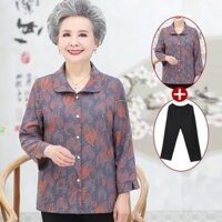 Quần áo cho phụ nữ trung niên và người cao tuổi 60-70, trang phục mùa xuân, áo khoác bà, bộ đồ mùa hè, áo dài tay cho mẹ, áo sơ mi nữ thập niên 80