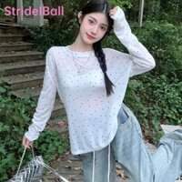 Quần áo chống nắng dạng chấm bi rộng dành cho nữ Áo thun dài tay Áo thun giảm béo thông thường Áo chui đầu