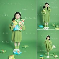 Quần Áo chụp ảnh trẻ em 3-5 tuổi địa điểm Studio chụp ảnh quần áo áo len màu xanh lá cây phong cách phương Tây 2023 năm Chủ Đề Cô gái