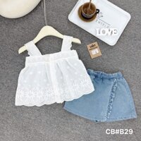 Quần áo cộc bé gái, Set bộ váy bò, Áo Babydoll thêu hoa mix quần giả váy siêu đẹp cho bé 10-30kg Baby Girl