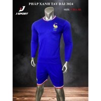 Quần áo đá banh vải thun lạnh mẫu Pháp màu xanh tay dài in sẵn tên số theo yêu cầu