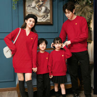 Quần áo dệt kim mùa xuân thu đông dành cho cha mẹ và con cái, Trang phục cặp đôi, Mẹ-Con mặc màu đỏ cho cha mẹ và con cái Áo len tình yêu nhỏ, Quần áo hoạt động giữa cha mẹ và con cái