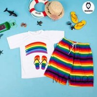 quần áo đi biển đôi dép quần cầu vồng sắc màu ( có đủ size em bé )
