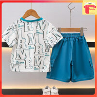 Quần áo hè cho bé trai sành điệu size đại 4-10 tuổi in chữ MR tràn áo quần kaki thời trang hàng Quảng Châu cao cấp