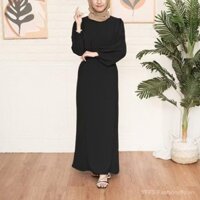 Quần áo Hồi giáo Abaya, đầm tay phồng đơn giản có thắt lưng VDSR