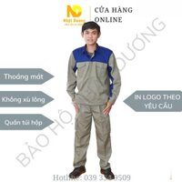 Quần áo lao động túi hộp vải kaki màu ghi phối xanh TB14 Đồng phục bảo hộ ngành cơ khí, xây dựng, hàn xì