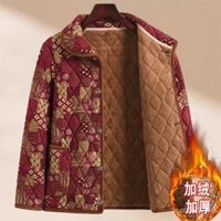 Quần áo mùa đông cho mẹ Áo khoác đệm bông dày dặn lót nhung Áo khoác giữ ấm cho người trung niên và cao tuổi Cổ Bẻ mẫu mới thu đông cho nữ
