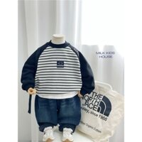 Quần áo mùa đông giữ ấm cho bé trai TIINGXUYU, áo nỉ liền tay vai lót nhung dày dặn, áo hoodie họa tiết mặt cười sọc nhung sành điệu