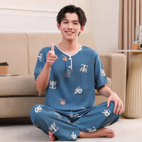 quần áo mùa hè bộ quần áo nam mùa hè Bộ đồ ngủ nam quần dài ngắn tay mùa hè cho trẻ lớn, mẫu mỏng mặc nhà bằng vải cotton cho học sinh THCS và THPT