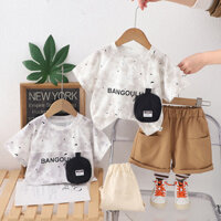 Quần áo mùa hè cho bé trai Bộ thiết kế phong cách Hàn Quốc dành cho trẻ em Áo thun Cotton thông thường và quần short Trang phục Boutique