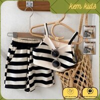 Quần áo mùa hè, set đồ bộ hai dây sọc đen trắng áo crop phù hợp cho bé đi biển