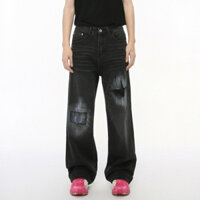 Quần Áo Nam|Mùa Thu 2024 Sản Phẩm Mới Đường Phố Miếng Dán Thiết Kế Rách Quần Jean Đen Thẳng