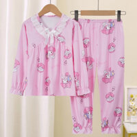 Quần áo ngủ dài tay cho trẻ em Sweet Big Girl mặc ở nhà cho 10 - 11 tuổi Bộ đồ ngủ trẻ em