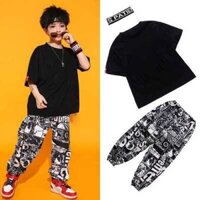 Quần áo nhảy Hiphop trẻ em | Quần Jogger Sup + Áo phông đen nam